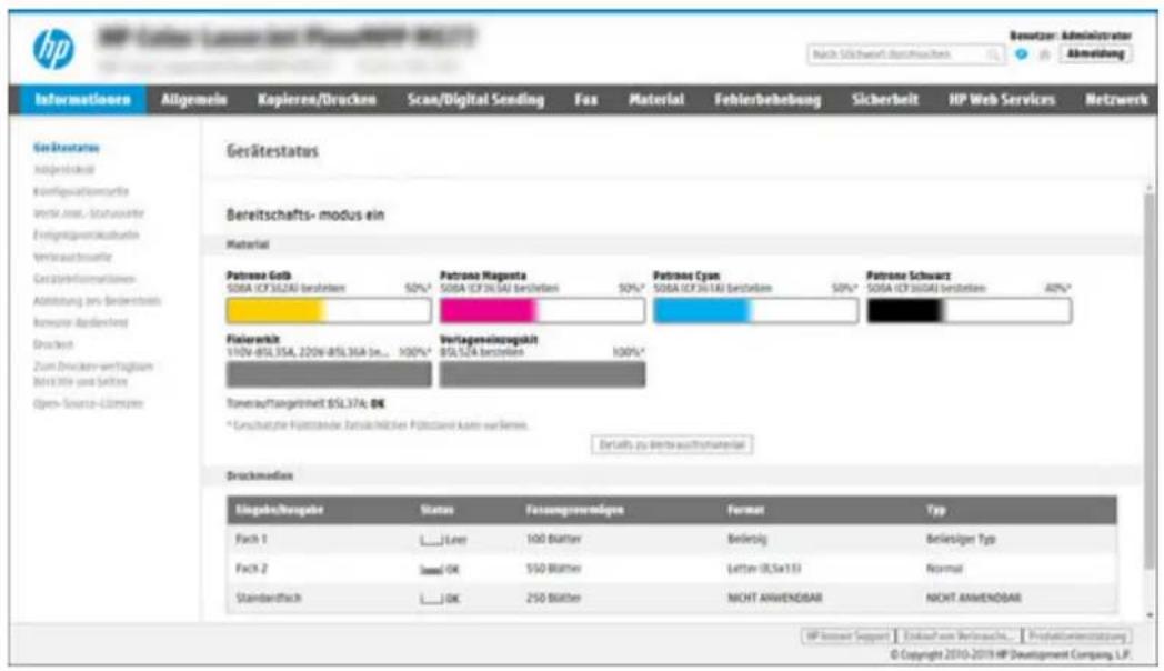 HP Golden Laser and Riusa400 2017 Nach Sachwert durchschuss Berutzer: Administrator Abweitung Gesätestatus Bereitschafts- modus ein Material Patrone Gold 508A ICF3624I bestierten 50%* Patrone Magenta 508A ICF2614I bestierten 50%* Patrone Cyan 508A ICF2614I bestierten 50%* Patrone Schwarz 508A ICF3624I bestierten 40% Flaterwelt 510V-8SL35A, 220V-8SL36A be... 100%* Verlageneinsergelt 8SL36A bestierten 100%* Tensionsrückrheilt 8SL37A: OK * Erschaffte Forderstandar Betriebsrischer Pötzstoff kann vorheren. Details zu nicht auch finanzieller Druckmedien Elegste/Bugänge Status Fassengewertmäßige Format Typ Fach 1 JLever 100 Blutter Beiziert Beierlögen Typ Fach 2 Jansl. OK 550 Blutter Letter (ULSx13) Normal Standardfach JOLK 250 Blutter NICHT ANWENDBAR NICHT ANWENDBAR HP Internet Support Einhard von Verbrauch... Produktveränderung © Copyright 2010-2019 HP Development Company, L.P.