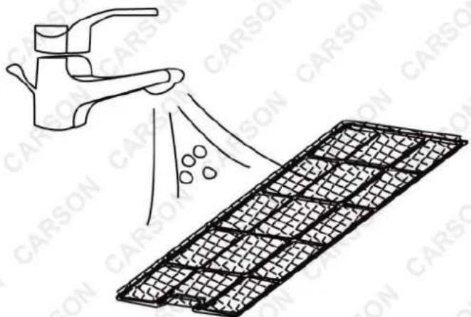 Diagram illustrating a spray gun spraying liquid onto a carson grid, with a faucet and spray bottle in the background.