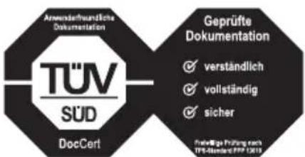 Anwendungliche Dokumentation TÜV SÜD DocCert Geprüfte Dokumentation verständlich vollständig sicher Fußerbige Prüfung nach TPR-Maßwert-PPF 100%