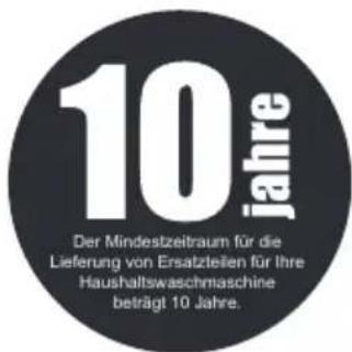 10 Jahre Der Mindestzeitraum für die Lieferung von Ersatzteilen für ihre Haushaltswaschmaschine beträgt 10 Jahre.
