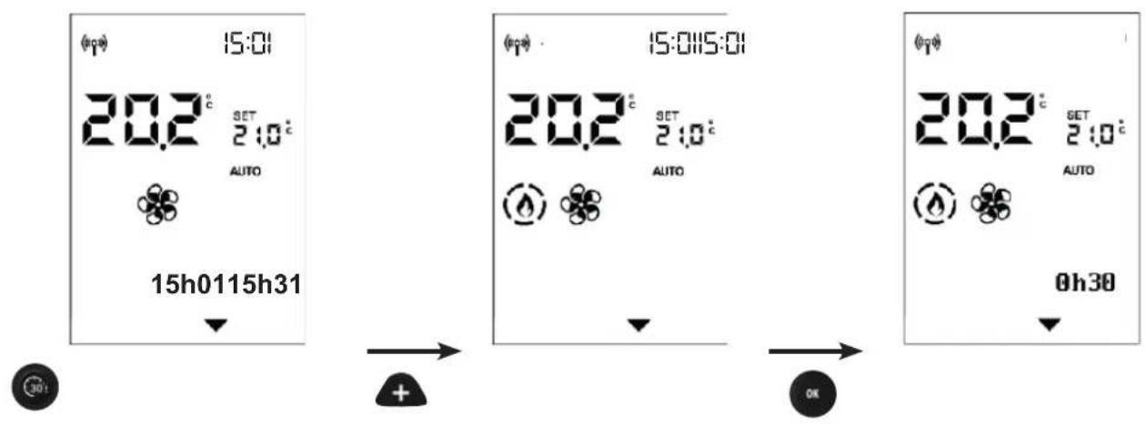 (pp) 15:01 20.2°c SET 2:0°c AUTO 15h0115h31 (pp) 15:0115:01 20.2°c SET 2:0°c AUTO OK (pp) 20.2°c SET 2:0°c AUTO 0h30