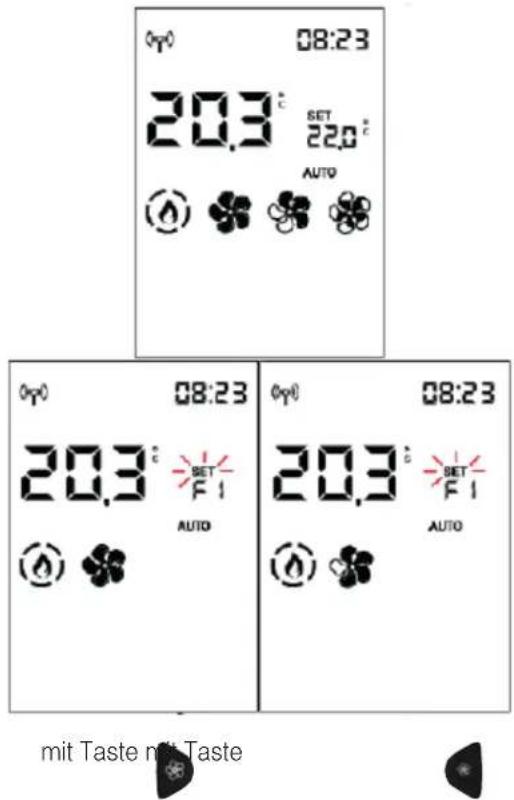 08:23 20.3° SET 22.0° AUTO 08:23 20.3° BET F1 AUTO 08:23 20.3° BET F1 AUTO AUTO mit Taste mit Taste