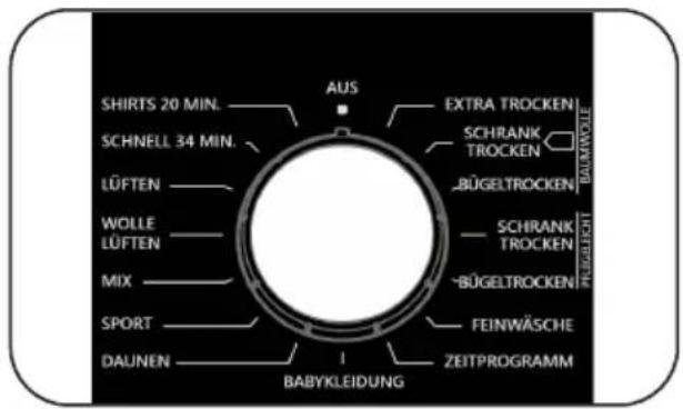 SHIRTS 20 MIN. SCHNELL 34 MIN. LÜFTEN WOLLE LÜFTEN MIX SPORT DAUNEN AUS EXTRA TROCKEN SCHRANK TROCKEN BÜGELTROCKEN SCHRANK TROCKEN BÜGELTROCKEN FEINWÄSCHE ZEITPROGRAMM BABYKLEIDUNG