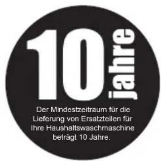 10 Jahre Der Mindestzeitraum für die Lieferung von Ersatzteilen für Ihre Haushaltswaschmaschine beträgt 10 Jahre.