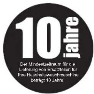 10 jahre Der Mindestzeitraum für die Lieferung von Ersatzteilen für Ihre Haushaltswaschmaschine beträgt 10 Jahre.
