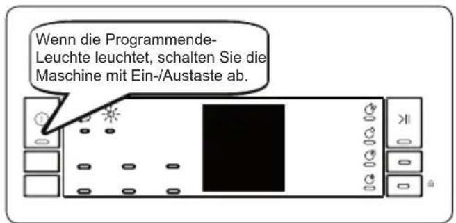 Wenn die Programmende- Leuchte leuchtet, schalten Sie die Maschine mit Ein-/Austaste ab.