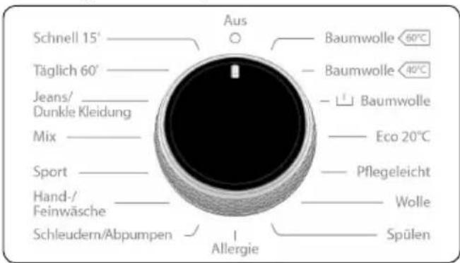 Schnell 15' Täglich 60' Jeans/ Dunkle Kleidung Mix Sport Hand-/Feinwäsche Schleudern/Abpumpen Aus Baumwolle 60°C Baumwolle 40°C L¹ Baumwolle Eco 20°C Pflegeleicht Wolle Spülen Allergie