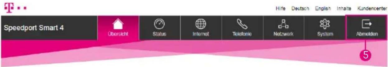 Speedport Smart 4 Übersicht Status Internet Teléfono Netzwerk System Abmelden Hilfe Deutsch English Inhalte Kundencenter 5