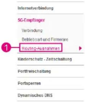 Internetverbindung 5G-Empfänger Verbindung Betriebsart und Firmware Routing-Ausnahmen Kinderschutz - Zeitschaltung Portfreischaltung Portsperren Dynamisches DNS
