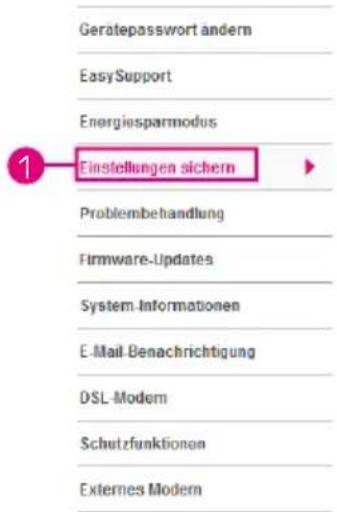 Geratepasswort andern Easy Support Energiesparmodus 1 Finstellungen sichern Problembehandlung Firmware-Updates System-Informationen E-Mail-Benachrichtigung DSL-Modem Schutzfunktionen Externes Modem