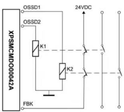 XPSMCMD00042A OSSD1 OSSD2 K1 FBK 24VDC