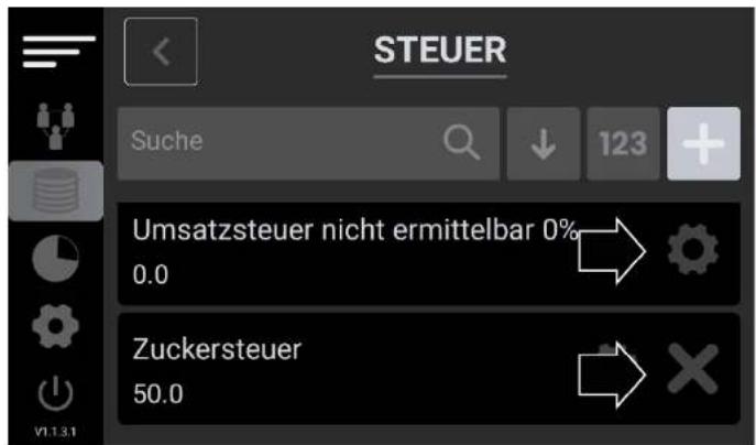STEUER Suche 123 Umsatzsteuer nicht ermittelbar 0% 0.0 Zuckersteuer 50.0