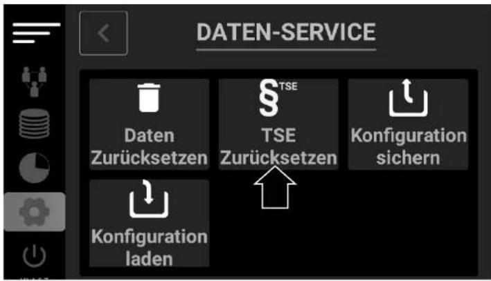 DATEN-SERVICE Daten Zurücksetzen TSE Zurücksetzen Konfiguration sichern Konfiguration laden