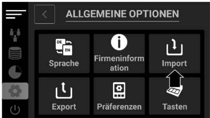 ALLGEMEINE OPTIONEN Sprache Firmeninformation Import Export Präferenzen Tasten
