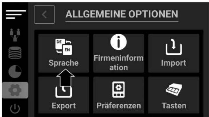 ALLGEMEINE OPTIONEN Sprache Firmeninformation Import Export Präferenzen Tasten