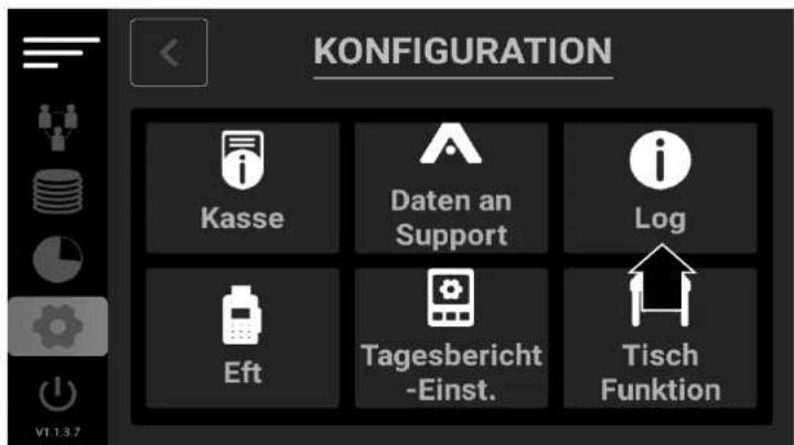 KONFIGURATION Kasse Daten an Support Log Eft Tagesbericht -Einst. Tisch Funktion