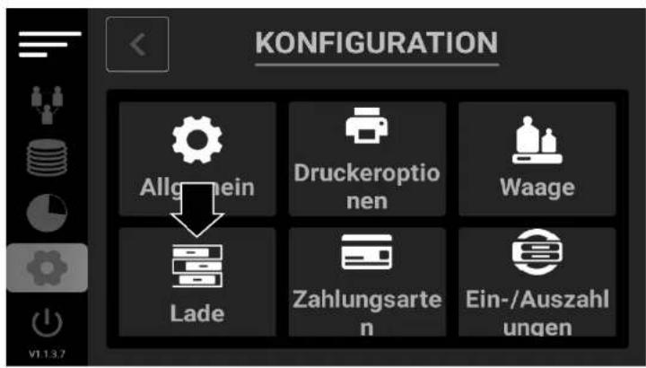 KONFIGURATION Allgemein Druckeroptionen Waage Lade Zahlungsarten Ein-/Auszahlungen