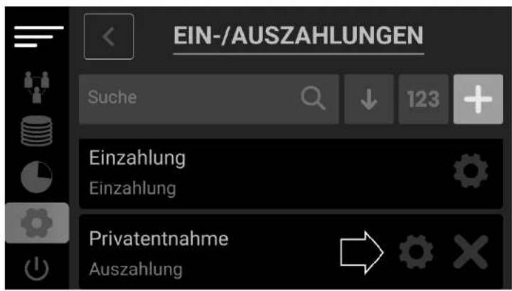 EIN-/AUSZAHLUNGEN Suche 123 Einzahlung Einzahlung Privatentnahme Auszahlung