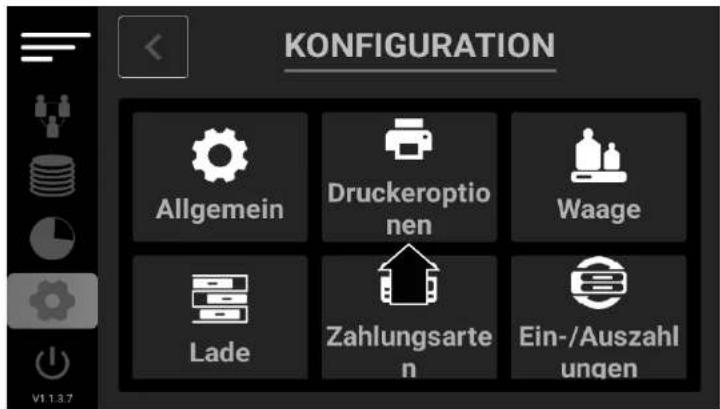 KONFIGURATION Allgemein Druckeroptionen Waage Lade Zahlungsarten Ein-/Auszahlungen