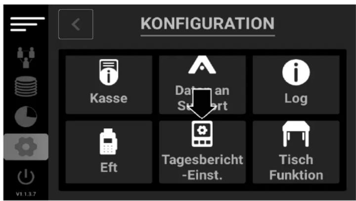 KONFIGURATION Kasse Dat an Sart Log Eft Tagesbericht -Einst. Tisch Funktion