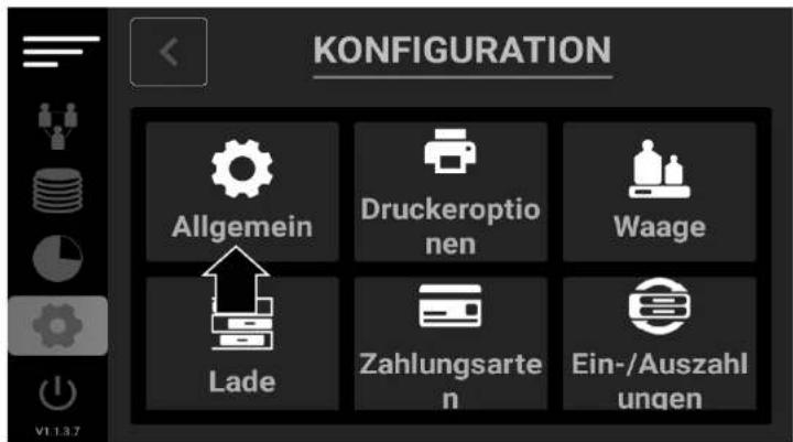 KONFIGURATION Allgemein Druckeroptionen Waage Lade Zahlungsarten Ein-/Auszahlungen