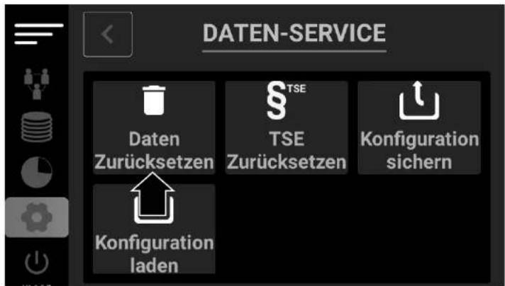 DATEN-SERVICE Daten Zurücksetzen TSE Zurücksetzen Konfiguration sichern Konfiguration laden