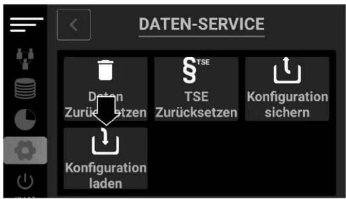 DATEN-SERVICE Daten Zurücksetzen TSE Zurücksetzen Konfiguration sichern Konfiguration laden