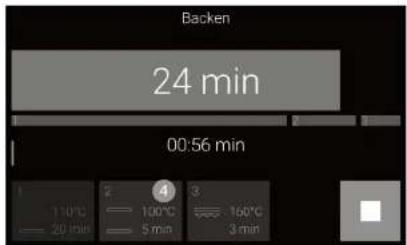 Backen 24 min 00:56 min 1 110°C 2 100°C 3 160°C 20 min 5 min 3 min