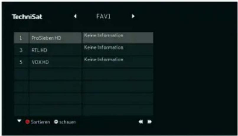 TechniSat FAV1 1 ProSieben HD Keine Information 3 RTL HD Keine Information 5 VOX HD Keine Information Sortieren schauen