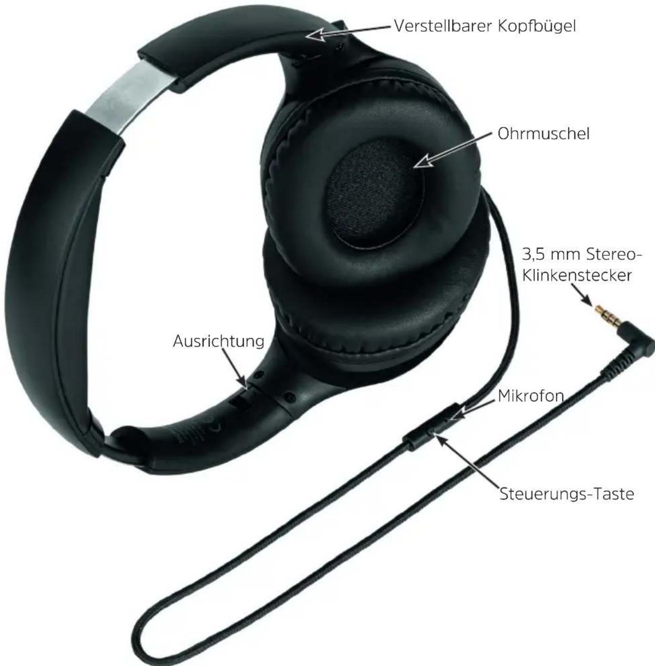 Verstellbarer Kopfbügel Ohrmuschel 3,5 mm Stereo- Klinkenstecker Ausrichtung Mikrofon Steuerungs-Taste