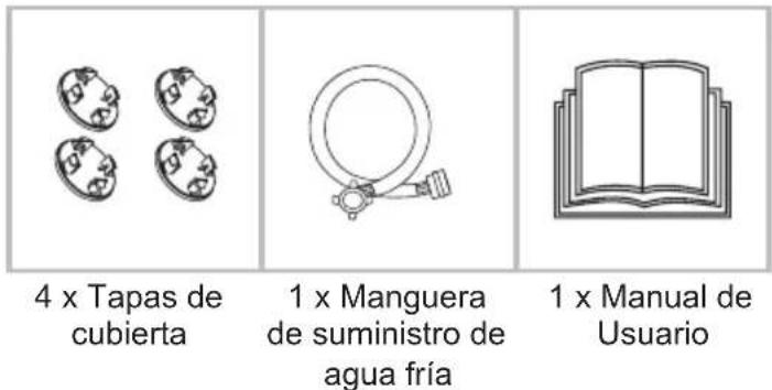 4 x Tapas de cubierta 1 x Manguera de suministro de agua fría 1 x Manual de Usuario