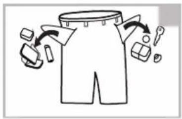 Diagram illustrating a garment pattern with labeled parts and directional arrows indicating movement or processing steps.