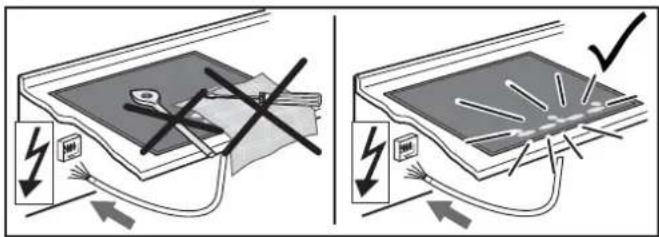 Diagram illustrating electrical circuitry with labeled components and warning symbols