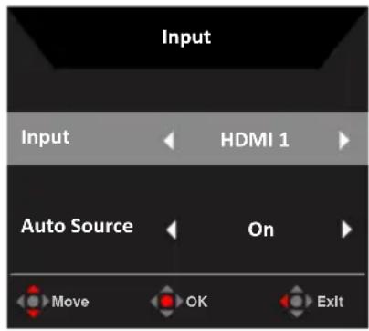 Input Input HDMI 1 Auto Source On Move OK Exit
