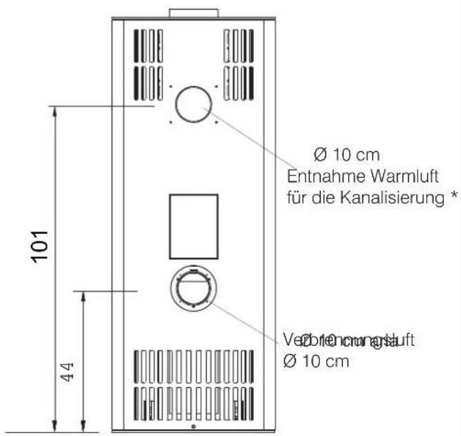 Ø 10 cm Entnahme Warmluft für die Kanalisierung * Vorbentungsauf Ø 10 cm