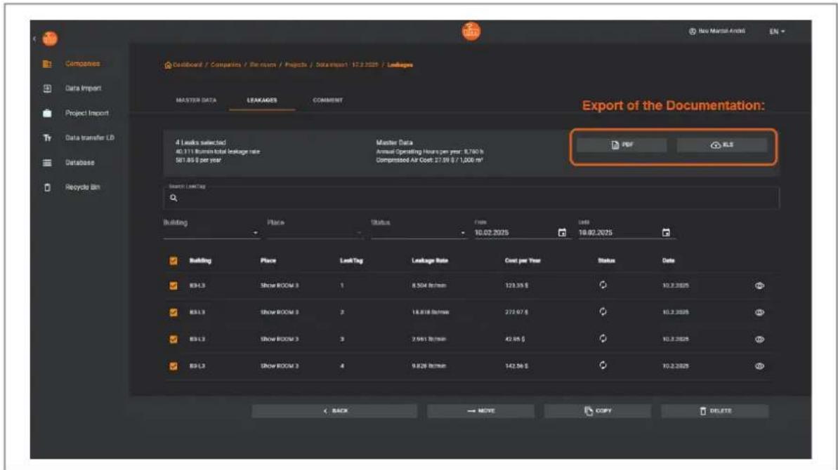 Companies Data Import Project Import Data transfer LD Database Recycle Bin Goldboard / Companies / Services / Projects / DataImport: $7.2.2025 / Linkages Master Data LEAKAGES COMMENT Export of the Documentation: 4 Links selected 40.111 Rums total leakage rate 581.85 $ per year Master Data Annual Operating Hours per year: 8.700 h Compressed Air Cost: 27.99 $ / 1,000 m² PDF RLS Search Linking Building Place Status From 10.02.2025 Date 10.02.2025 Building Place LinkTag Leakage Rate Cost per Year Status Date RS13 Show ROOM 3 1 8.504 R/min 123.35 $ 10.2.2025 RS13 Show ROOM 3 2 16.818 R/min 272.97 $ 10.2.2025 RS13 Show ROOM 3 3 2.961 R/min 42.85 $ 10.2.2025 RS13 Show ROOM 3 4 9.829 R/min 142.96 $ 10.2.2025 BACK MOVE COPY DELETE