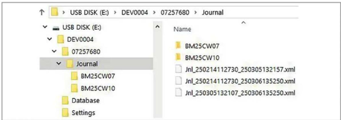 USB DISK (E:) > DEV0004 > 07257680 > Journal USB DISK (E:) DEV0004 07257680 Journal BM25CW07 BM25CW10 Jnl_250214112730_250305132157.xml Jnl_250214112730_250306135250.xml Jnl_250305132107_250306135250.xml