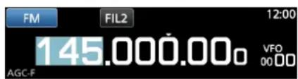 FM FIL2 12:00 Die Abstimmschritt- Funktion ist EINgeschaltet. 145.000.00 VFO 00 DD AGC-F
