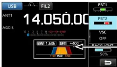 USB FIL2 ANT1 14.050.00 AGC-S S 1 3 5 2 9 -20 +40 +60 BW 1.60k SFT +400 1100 1500 2700 PBT1 PBT2 VSC OFF BACKLIGHT 50%