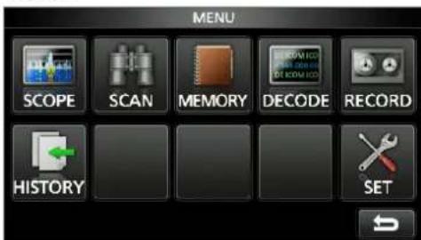 MENU SCOPE SCAN MEMORY DECODE RECORD HISTORY SET