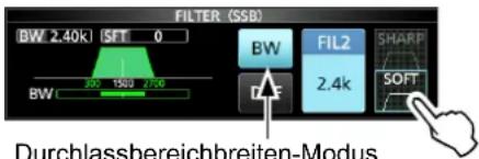FILTER (SSB) BW 2.40k | SFT 0 BW 300 1500 2.00 BW FIL2 2.4k SHARP SOFT Durchlassbereichbreiten-Modus