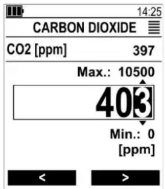 14:25 CARBON DIOXIDE CO2 [ppm] 397 Max.: 10500 403 Min.: 0 [ppm] < >