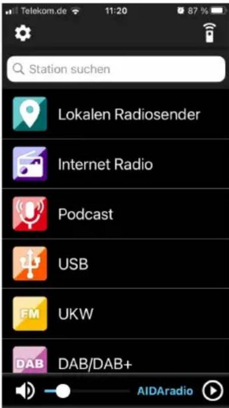 Telekom.de 11:20 87 % Station suchen Lokalen Radiosender Internet Radio Podcast USB UKW DAB DAB/DAB+ AIDAradio