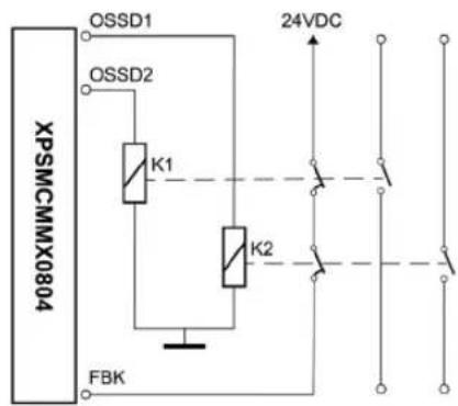 XPSMCMMX0804 OSSD1 OSSD2 K1 K2 FBK 24VDC