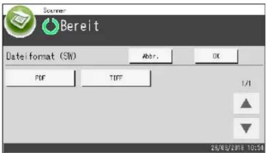 Scanner Bereit Dateiformat (SW) Abbr. OK PDF TIFF 1/1 28/03/2018 10:54