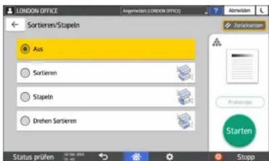 LONDON OFFICE Ängeminder/LONDON OFFICE Abmäden Sortieren/Stapeln Aus Sortieren Stapeln Drehen Sortieren Status prüfen 12.08.2014 (0:45) Starten Stopp