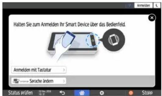 Halten Sie zum Anmelden Ihr Smart Device über das Bedienfeld. Anmelden mit Tastatur Sprache ändern Status prüfen 12 May 2018 19:37 Stopp