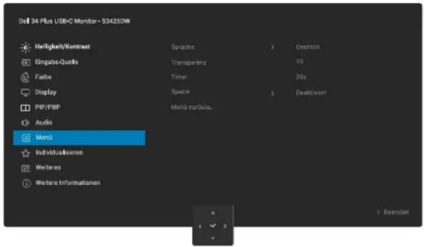 DELL S3425DW - Symbol Menü und Untermenü Beschreibung - 2