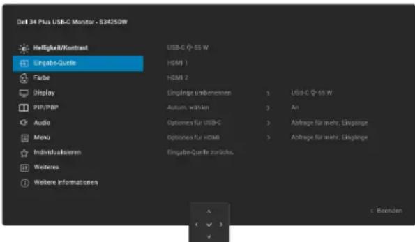 DELL S3425DW - Menüsystem aufrufen - 3