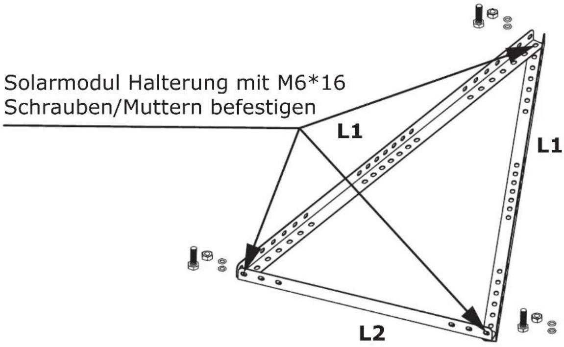 Solarmodul Halterung mit M6*16 Schrauben/Muttern befestigen L1 L1 L2